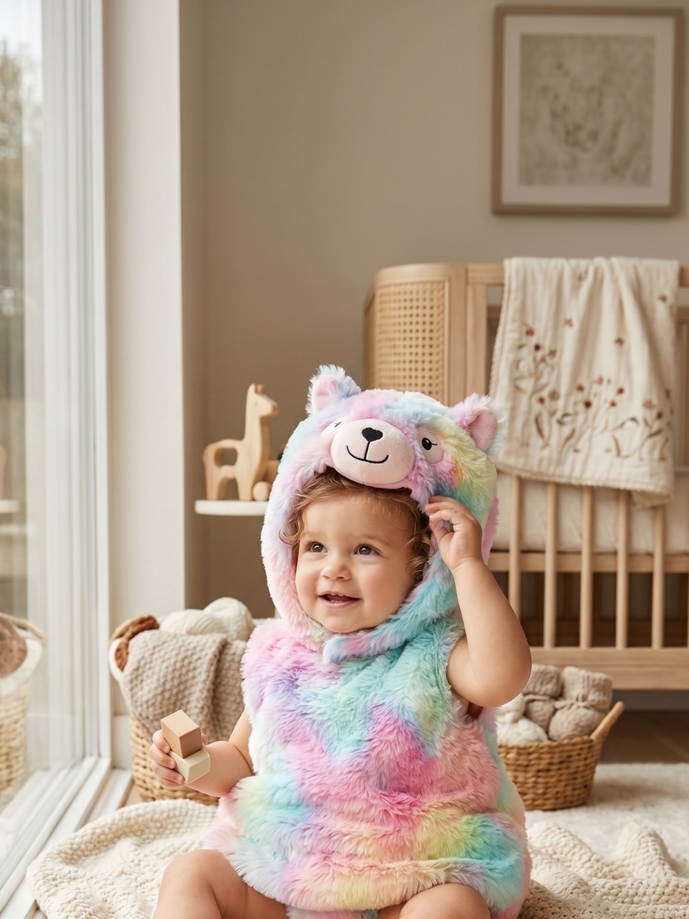 Plush Rainbow Llama Costume for Kids - Pastel Multicolor